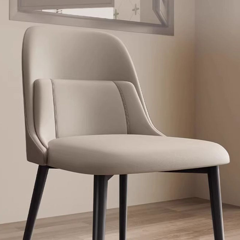 Moderna silla de comedor rectangular de PVC y metal con respaldo para comedor 