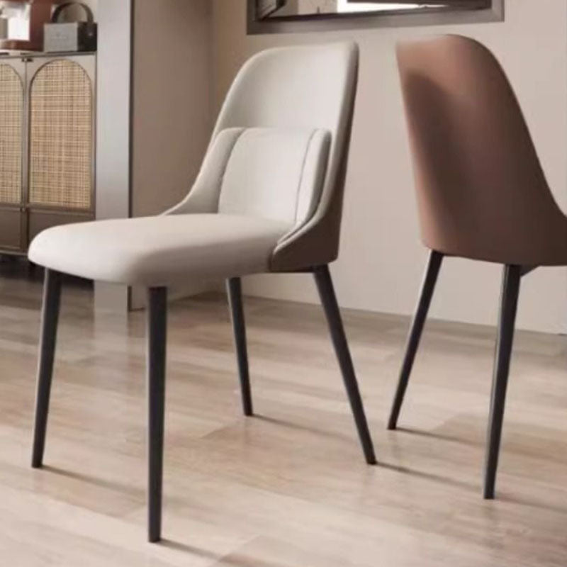 Moderna silla de comedor rectangular de PVC y metal con respaldo para comedor 