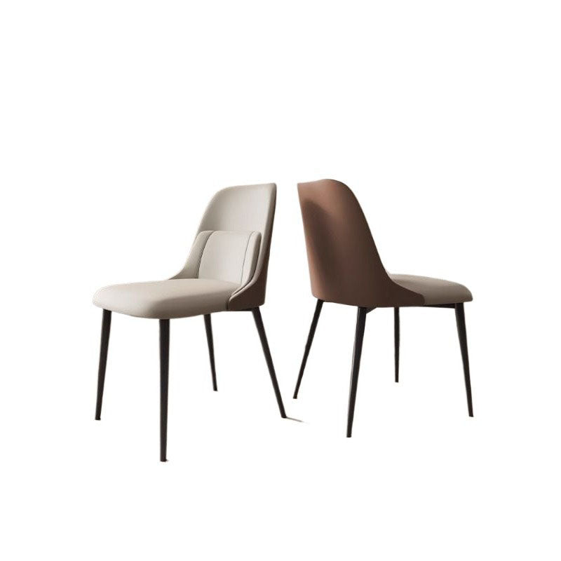 Moderna silla de comedor rectangular de PVC y metal con respaldo para comedor 