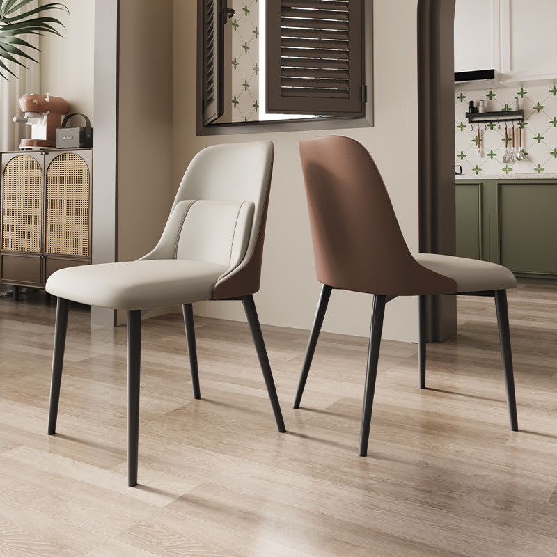 Moderna silla de comedor rectangular de PVC y metal con respaldo para comedor 