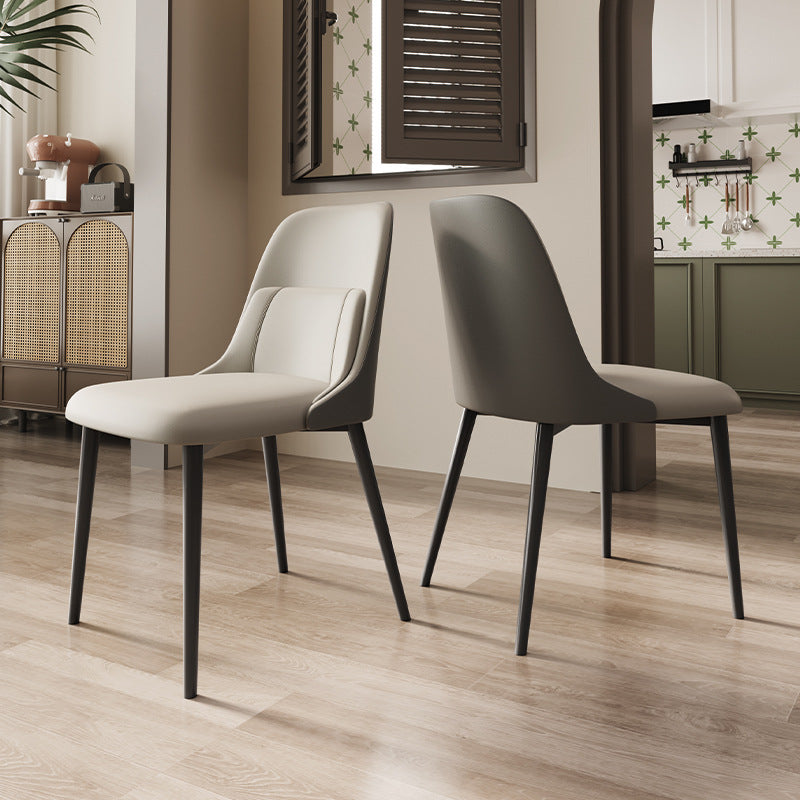 Moderna silla de comedor rectangular de PVC y metal con respaldo para comedor 
