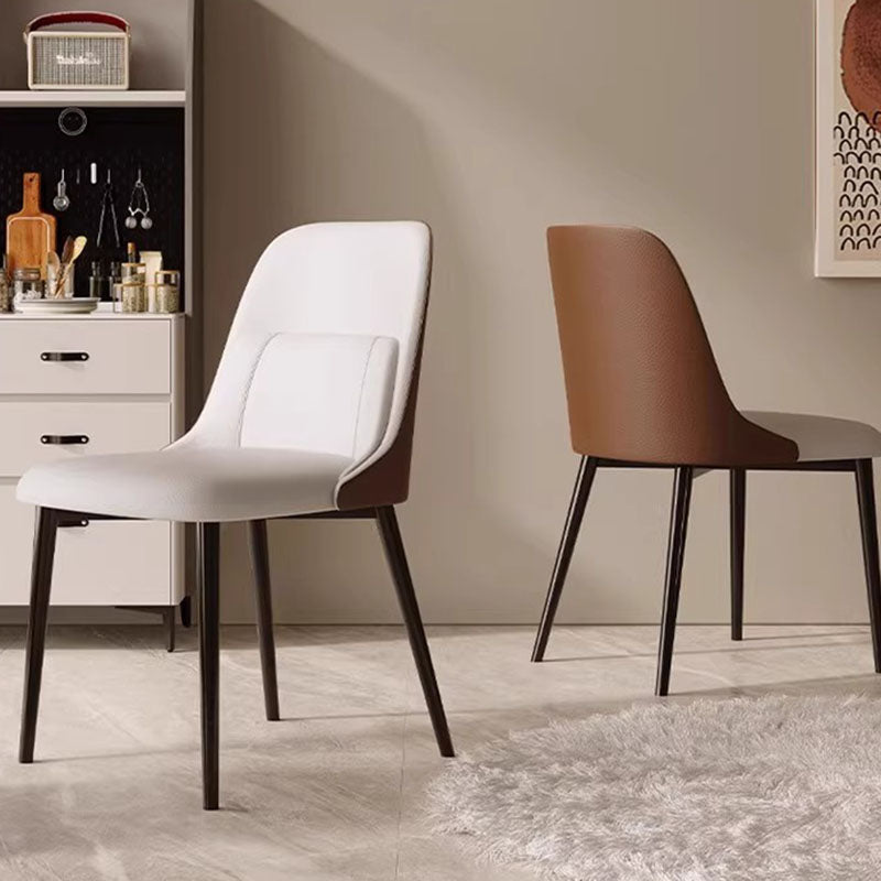 Moderna silla de comedor rectangular de PVC y metal con respaldo para comedor 