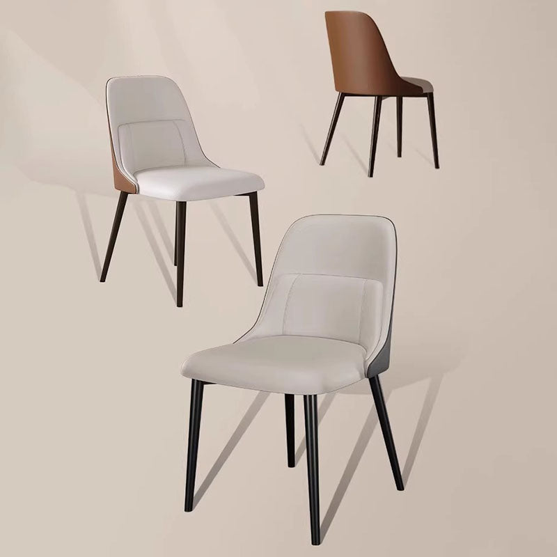 Moderna silla de comedor rectangular de PVC y metal con respaldo para comedor 