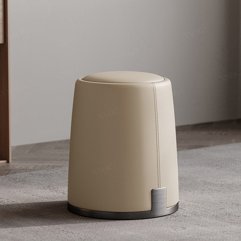 Modern Minimalist Round Microfiber Leather Plywood Stainless Steel Sponge Low Stool Backless Armless For Living Room