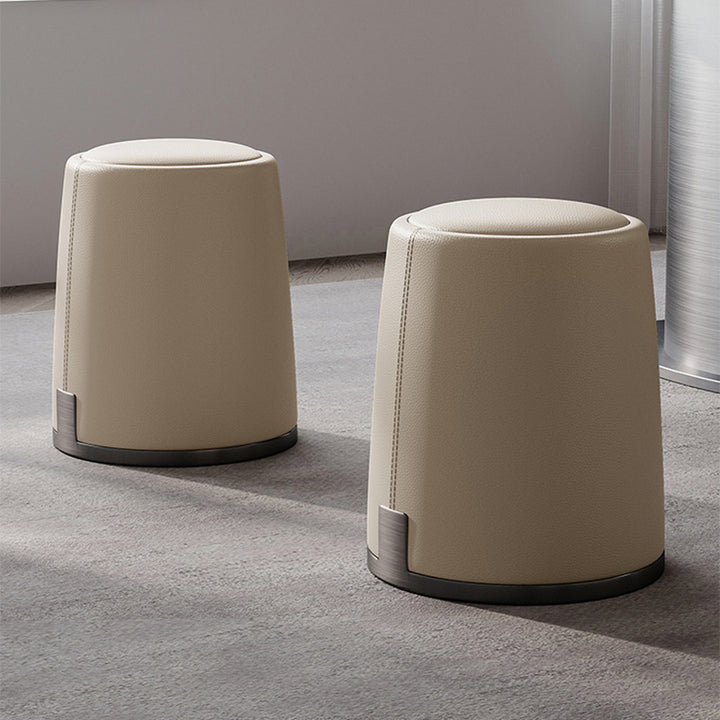 Modern Minimalist Round Microfiber Leather Plywood Stainless Steel Sponge Low Stool Backless Armless For Living Room