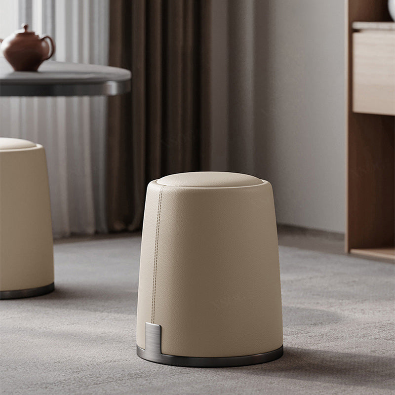 Modern Minimalist Round Microfiber Leather Plywood Stainless Steel Sponge Low Stool Backless Armless For Living Room
