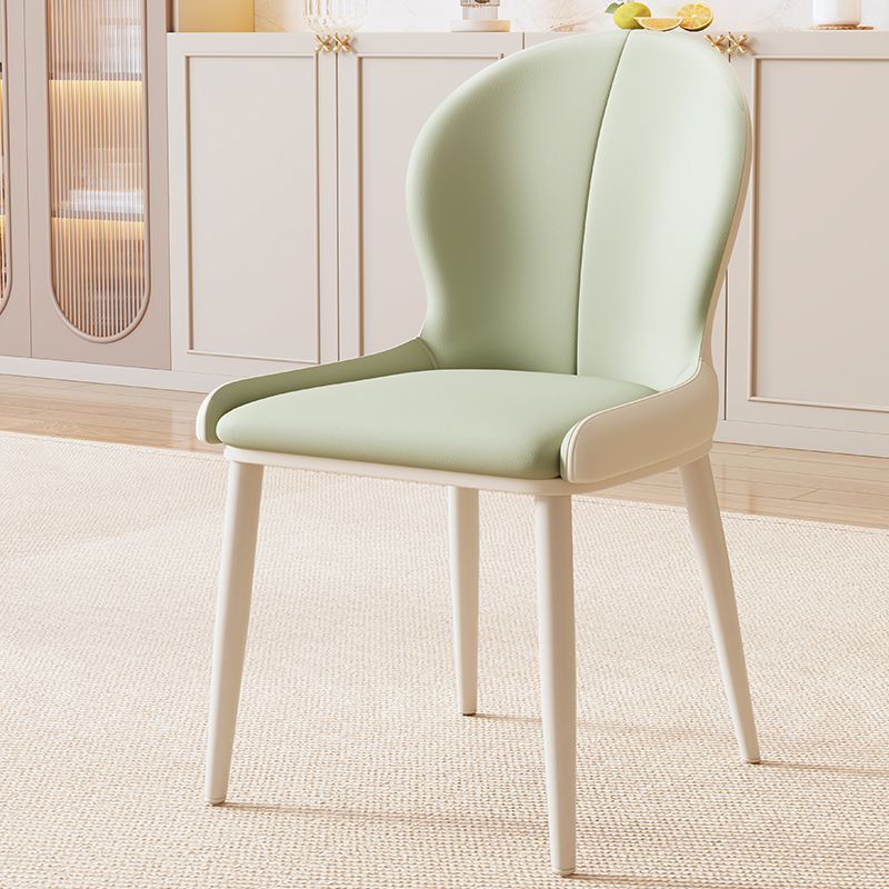 Modern Minimalist PU Leather Carbon Steel Curved Back Dining Chair Backrest Armless For Dining Room