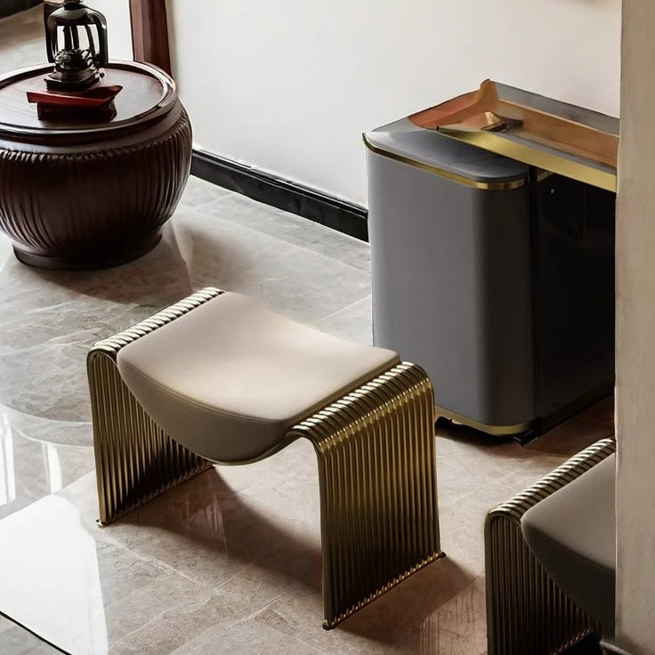 Modern Minimalist Microfiber Leather Metal Frame Rectangular Low Stool Backless Armless For Living Room