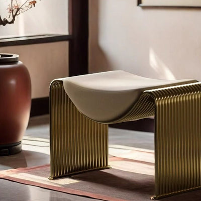 Modern Minimalist Microfiber Leather Metal Frame Rectangular Low Stool Backless Armless For Living Room