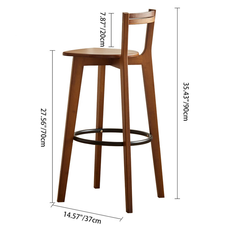 Modern Minimalist Nan Bamboo Metal Square Bar Stool Backrest Armless Footrest For Dining Room