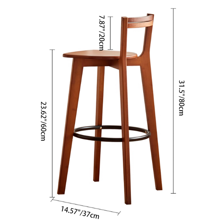 Modern Minimalist Nan Bamboo Metal Square Bar Stool Backrest Armless Footrest For Dining Room