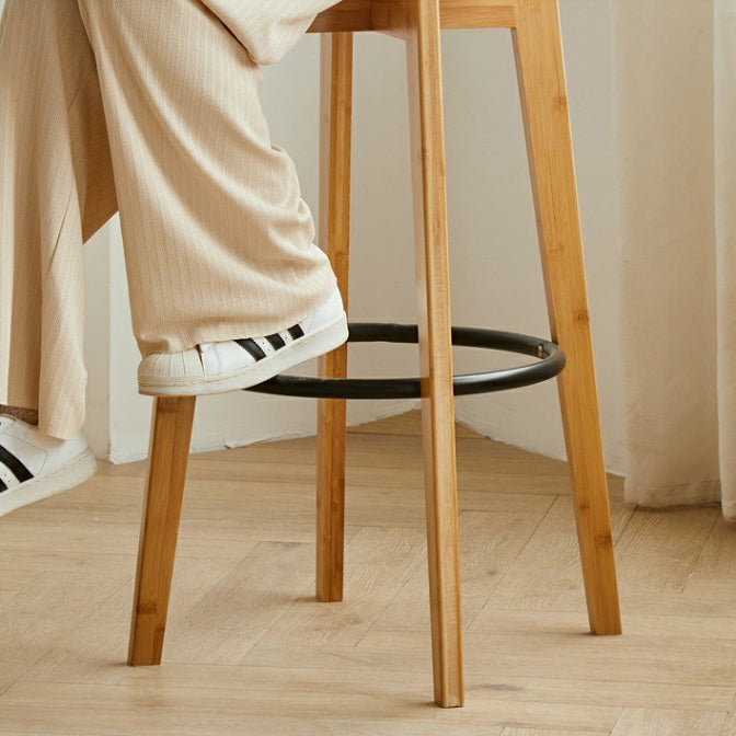 Modern Minimalist Nan Bamboo Metal Square Bar Stool Backrest Armless Footrest For Dining Room