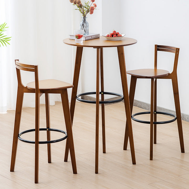 Modern Minimalist Nan Bamboo Metal Square Bar Stool Backrest Armless Footrest For Dining Room