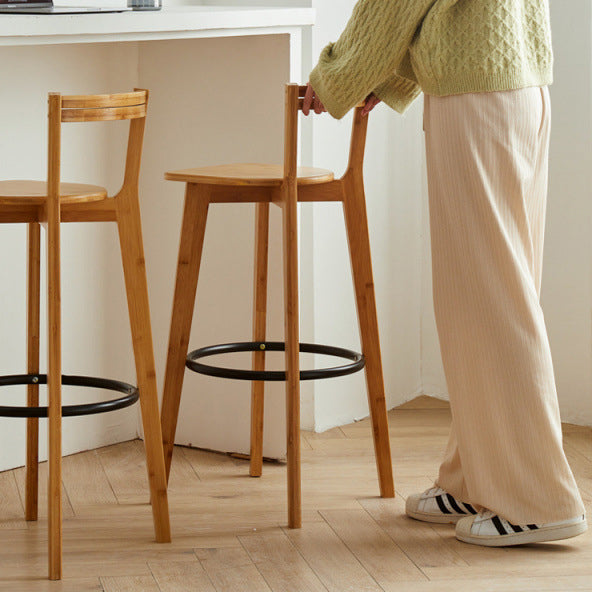 Modern Minimalist Nan Bamboo Square Bar Stool Backrest Armless Footrest For Dining Room