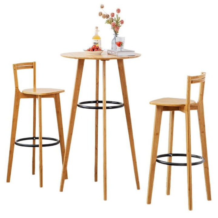 Modern Minimalist Nan Bamboo Metal Square Bar Stool Backrest Armless Footrest For Dining Room