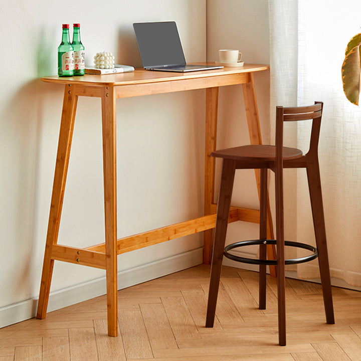 Modern Minimalist Nan Bamboo Metal Square Bar Stool Backrest Armless Footrest For Dining Room