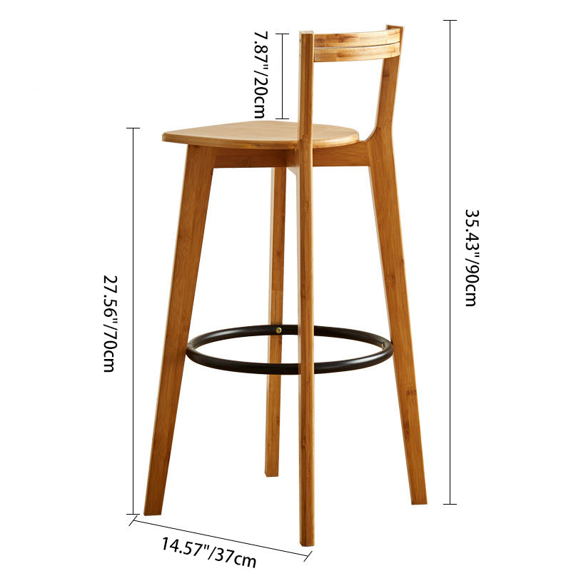Modern Minimalist Nan Bamboo Metal Square Bar Stool Backrest Armless Footrest For Dining Room