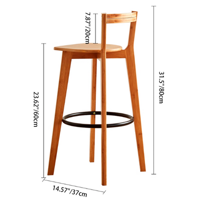 Modern Minimalist Nan Bamboo Square Bar Stool Backrest Armless Footrest For Dining Room
