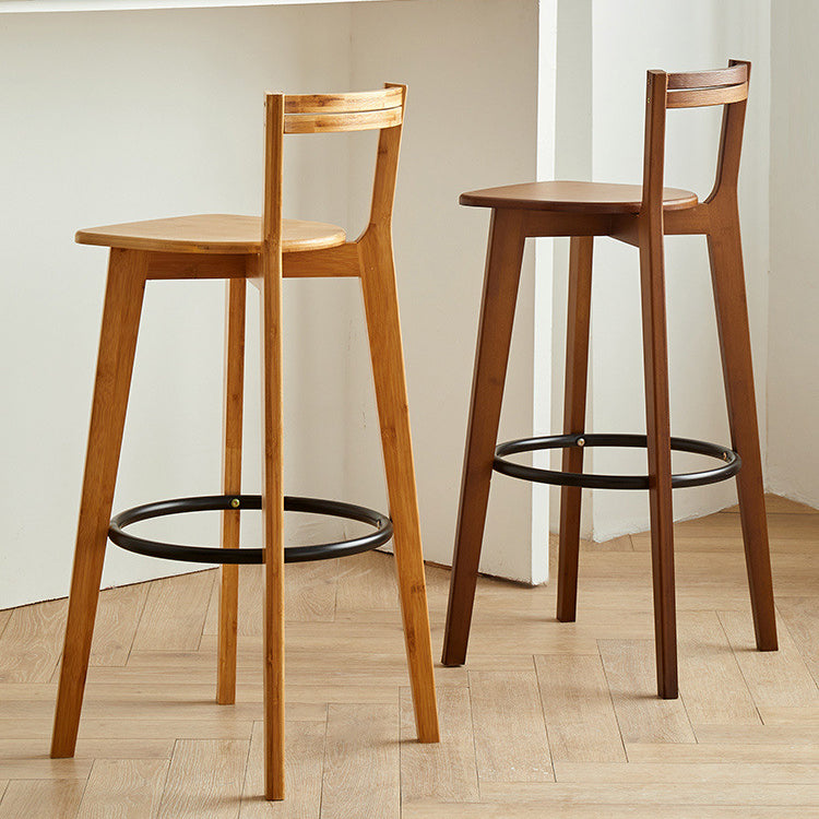Modern Minimalist Nan Bamboo Metal Square Bar Stool Backrest Armless Footrest For Dining Room