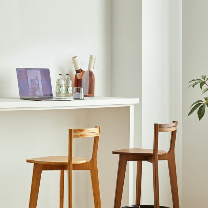 Modern Minimalist Nan Bamboo Metal Square Bar Stool Backrest Armless Footrest For Dining Room