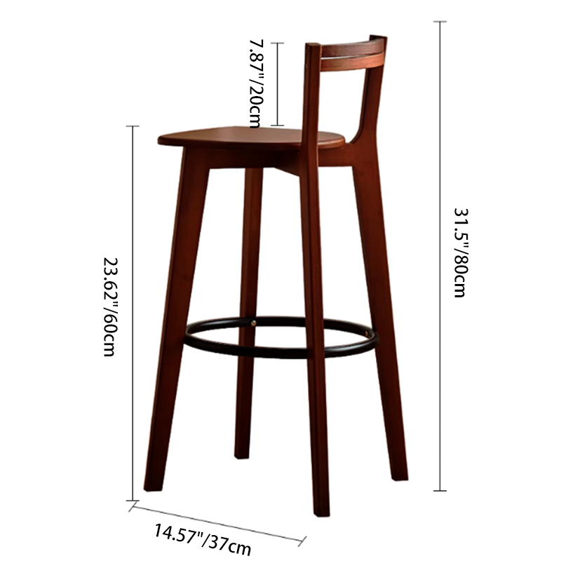 Modern Minimalist Nan Bamboo Metal Square Bar Stool Backrest Armless Footrest For Dining Room