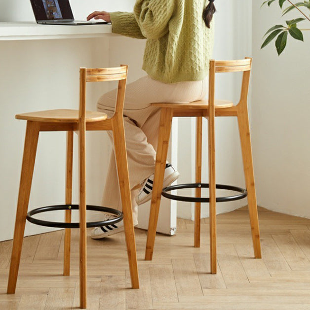 Modern Minimalist Nan Bamboo Metal Square Bar Stool Backrest Armless Footrest For Dining Room