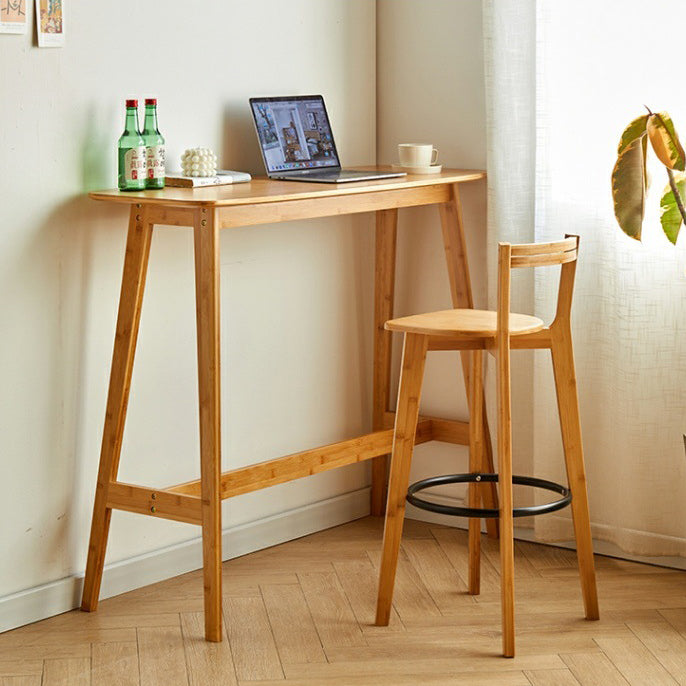 Modern Minimalist Nan Bamboo Metal Square Bar Stool Backrest Armless Footrest For Dining Room
