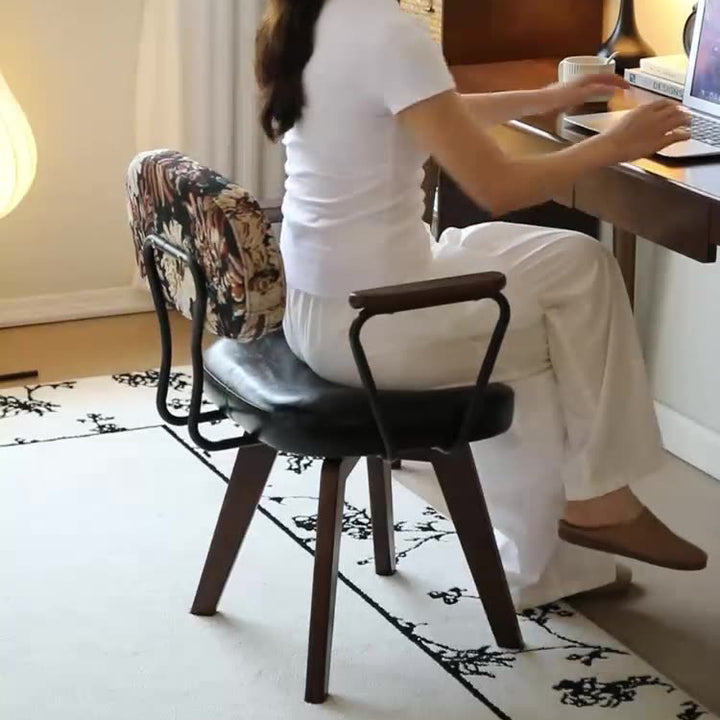 Chaise de bureau pivotante avec dossier et accoudoirs en cuir ciré à l&