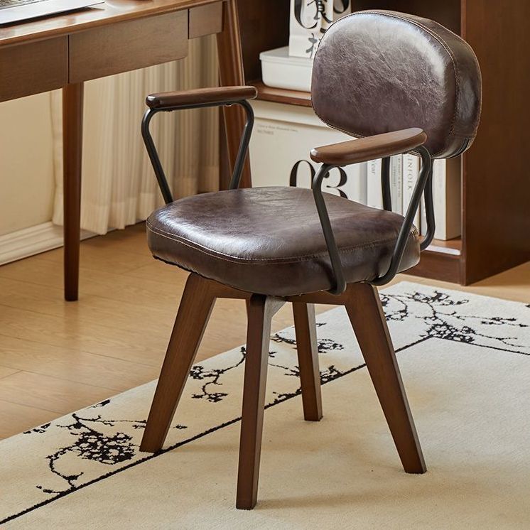 Chaise de bureau pivotante avec dossier et accoudoirs en cuir ciré à l&