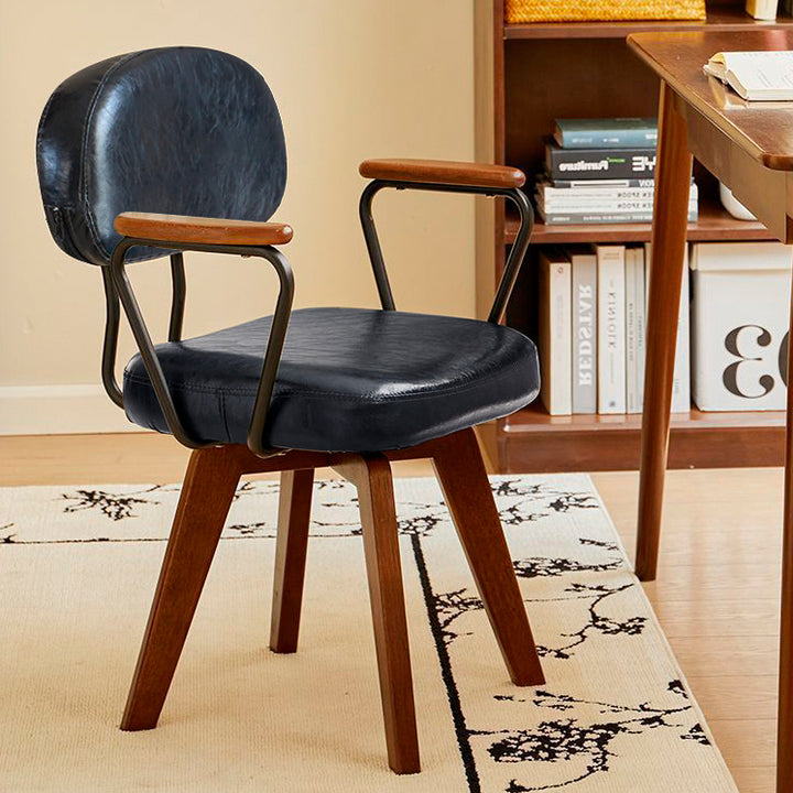Chaise de bureau pivotante avec dossier et accoudoirs en cuir ciré à l&