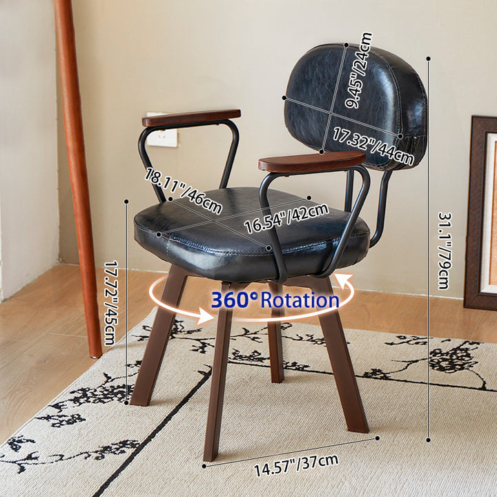 Chaise de bureau pivotante avec dossier et accoudoirs en cuir ciré à l&