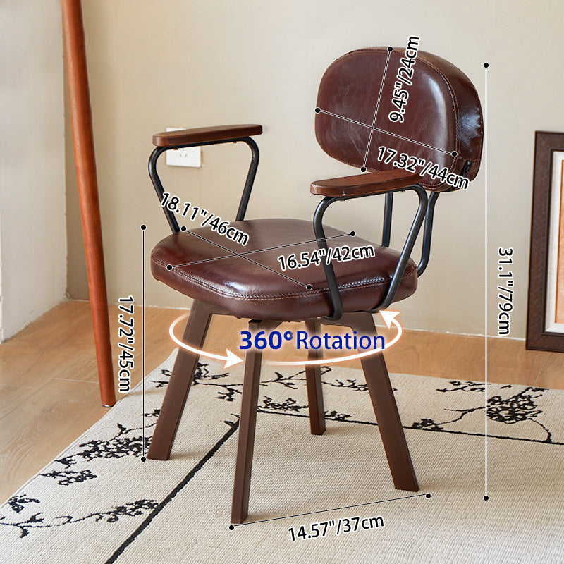 Chaise de bureau pivotante avec dossier et accoudoirs en cuir ciré à l&