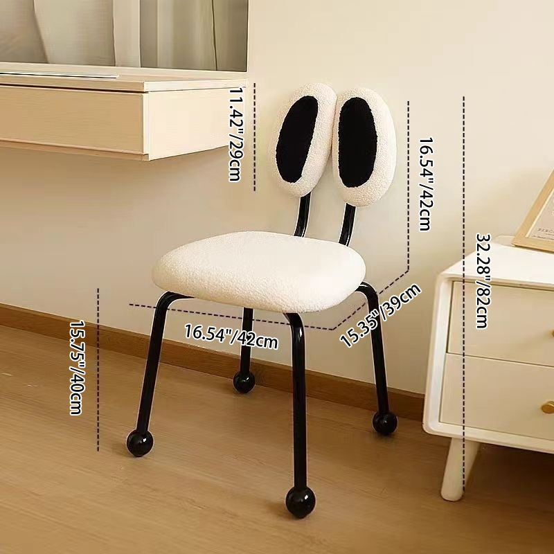 Taburete de tocador rectangular contemporáneo y creativo de hierro con tela sherpa, doble respaldo ovalado, sin brazos y giratorio para dormitorio 