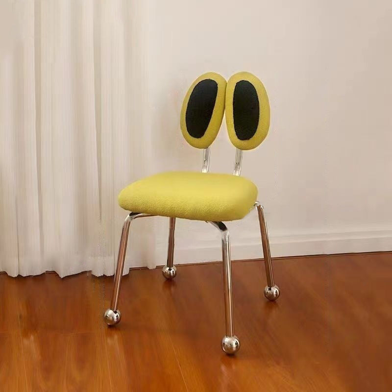 Taburete de tocador rectangular contemporáneo y creativo de hierro con tela sherpa, doble respaldo ovalado, sin brazos y giratorio para dormitorio 