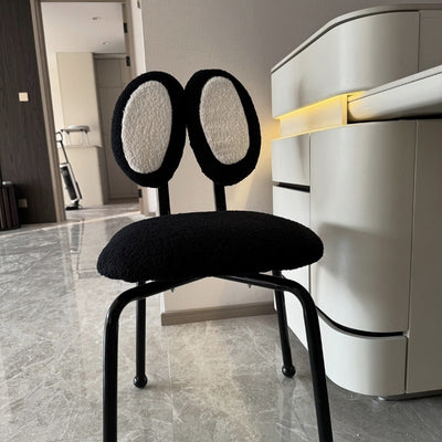Contemporary Creative Lamb Fleece Stainless Steel Rectangular Vanity Stool Double Oval Backrest Armless Swivel For Bedroom