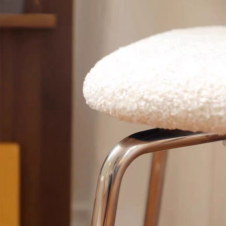 Taburete de tocador rectangular contemporáneo y creativo de hierro con tela sherpa, doble respaldo ovalado, sin brazos y giratorio para dormitorio 