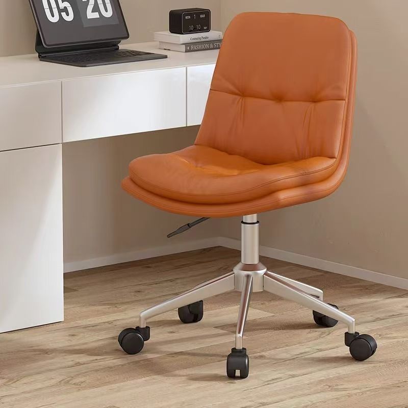 Modern Minimalist PU Leather Sponge Steel Base Square Desk Chair Adjustable Backrest Armless Swivel For Home Office