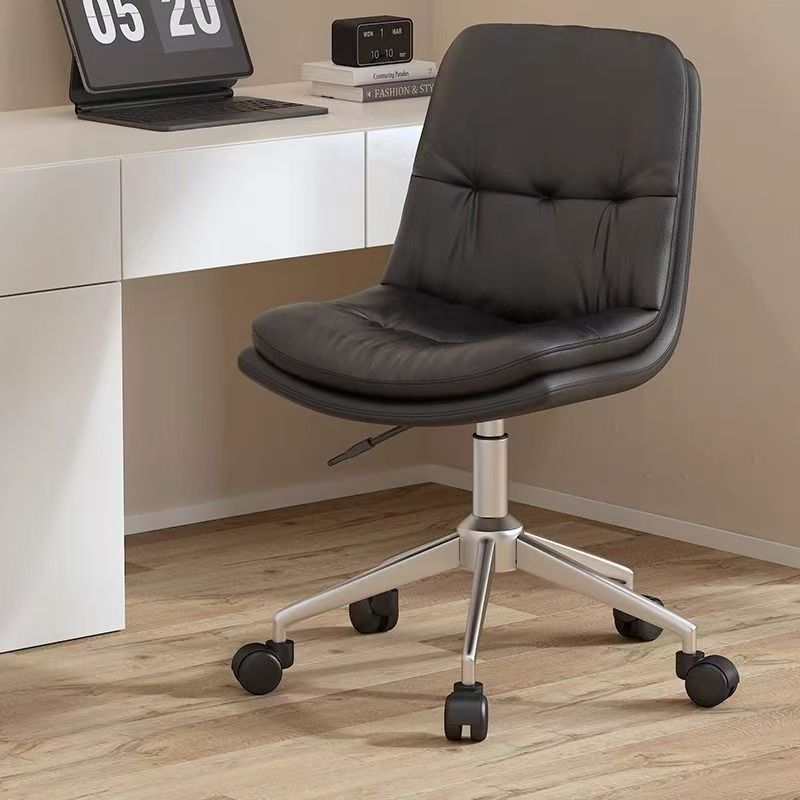 Modern Minimalist PU Leather Sponge Steel Base Square Desk Chair Adjustable Backrest Armless Swivel For Home Office