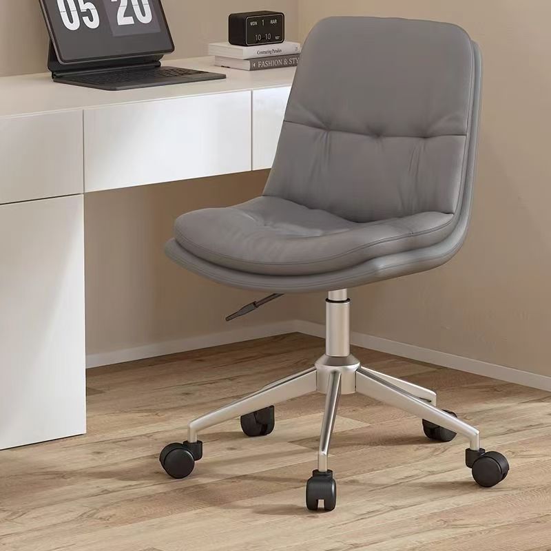Modern Minimalist Faux Nappa Leather Sponge Steel Base Square Desk Chair Adjustable Backrest Armless Swivel For Home Office