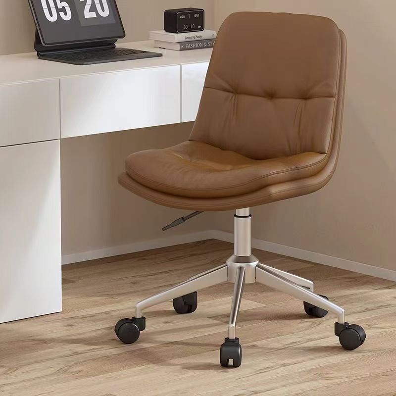 Modern Minimalist Faux Nappa Leather Sponge Steel Base Square Desk Chair Adjustable Backrest Armless Swivel For Home Office