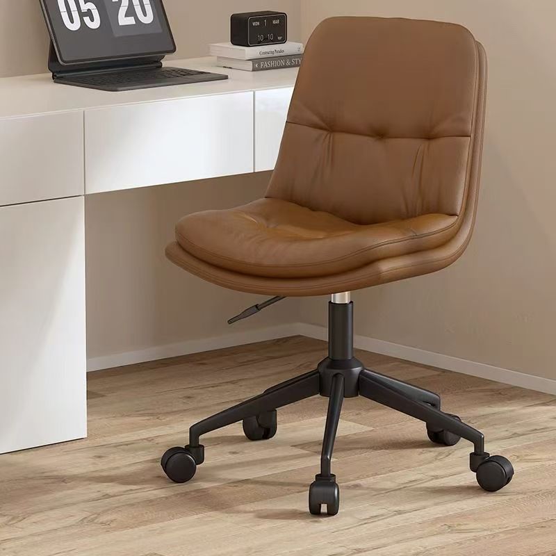 Modern Minimalist Faux Nappa Leather Sponge Steel Base Square Desk Chair Adjustable Backrest Armless Swivel For Home Office