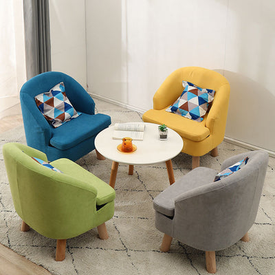 Contemporary Scandinavian Wood Frame Cotton Linen Fabric Sponge Curved Sofa Backrest Armrest For Living Room