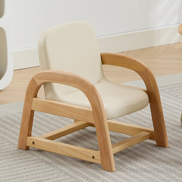 Chaise d'appoint contemporaine scandinave pour enfants, structure en hêtre, revêtement en cuir PU, mousse, dossier incurvé, hauteur réglable, accoudoirs, pour salon 