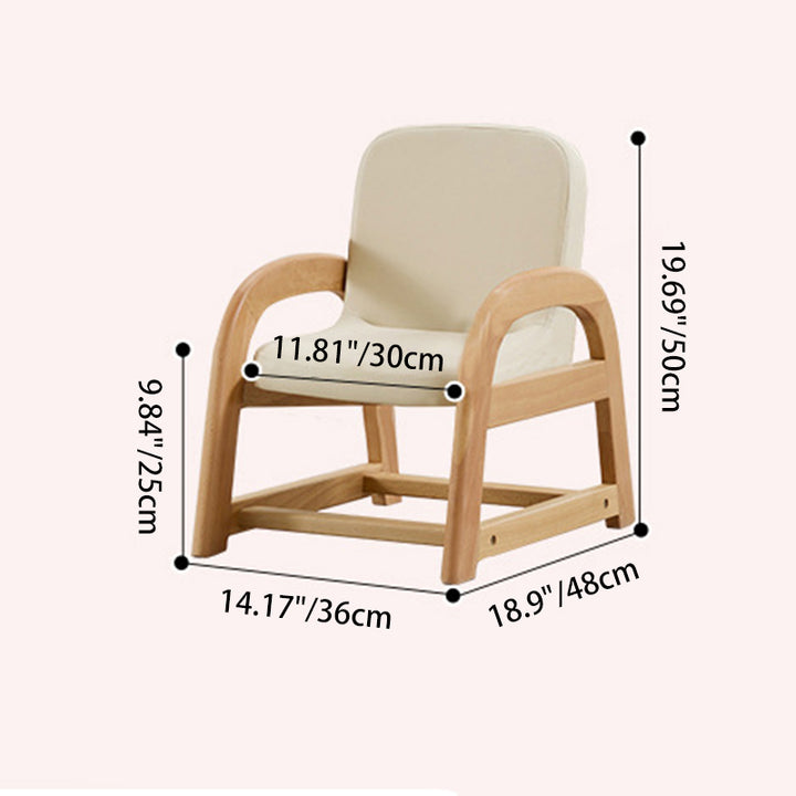 Chaise d'appoint contemporaine scandinave pour enfants, structure en hêtre, revêtement en cuir PU, mousse, dossier incurvé, hauteur réglable, accoudoirs, pour salon 