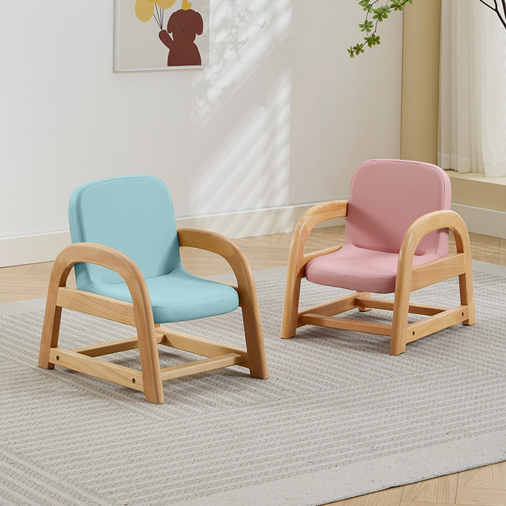 Chaise d'appoint contemporaine scandinave pour enfants, structure en hêtre, revêtement en cuir PU, mousse, dossier incurvé, hauteur réglable, accoudoirs, pour salon 