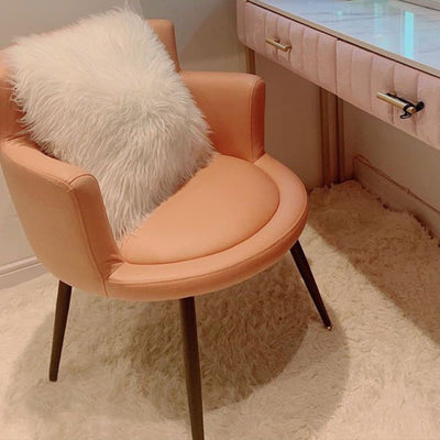 Modern Minimalist Faux Leather Sponge Wood Frame Curved Accent Chair Backrest Armrest For Living Room