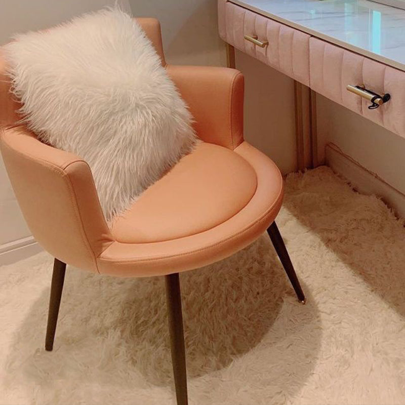 Modern Minimalist Faux Leather Sponge Wood Frame Curved Accent Chair Backrest Armrest For Living Room