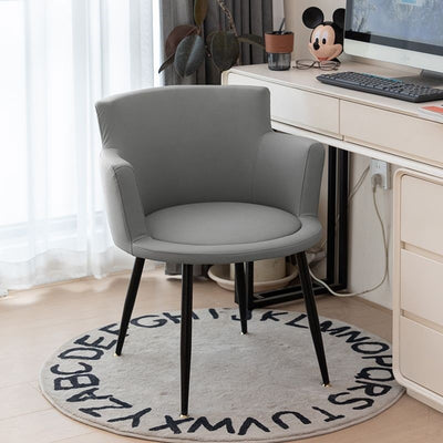 Modern Minimalist Faux Leather Sponge Wood Frame Curved Accent Chair Backrest Armrest For Living Room