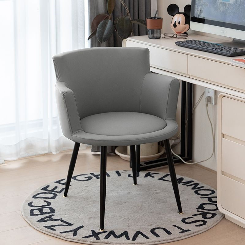 Modern Minimalist Faux Leather Sponge Wood Frame Curved Accent Chair Backrest Armrest For Living Room