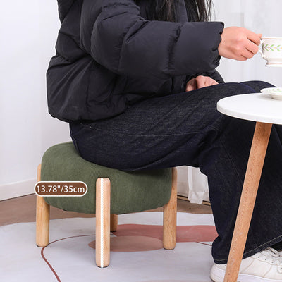 Contemporary Simplicity Corduroy Sponge Round Wood Frame Low Stool Backless Armless For Living Room